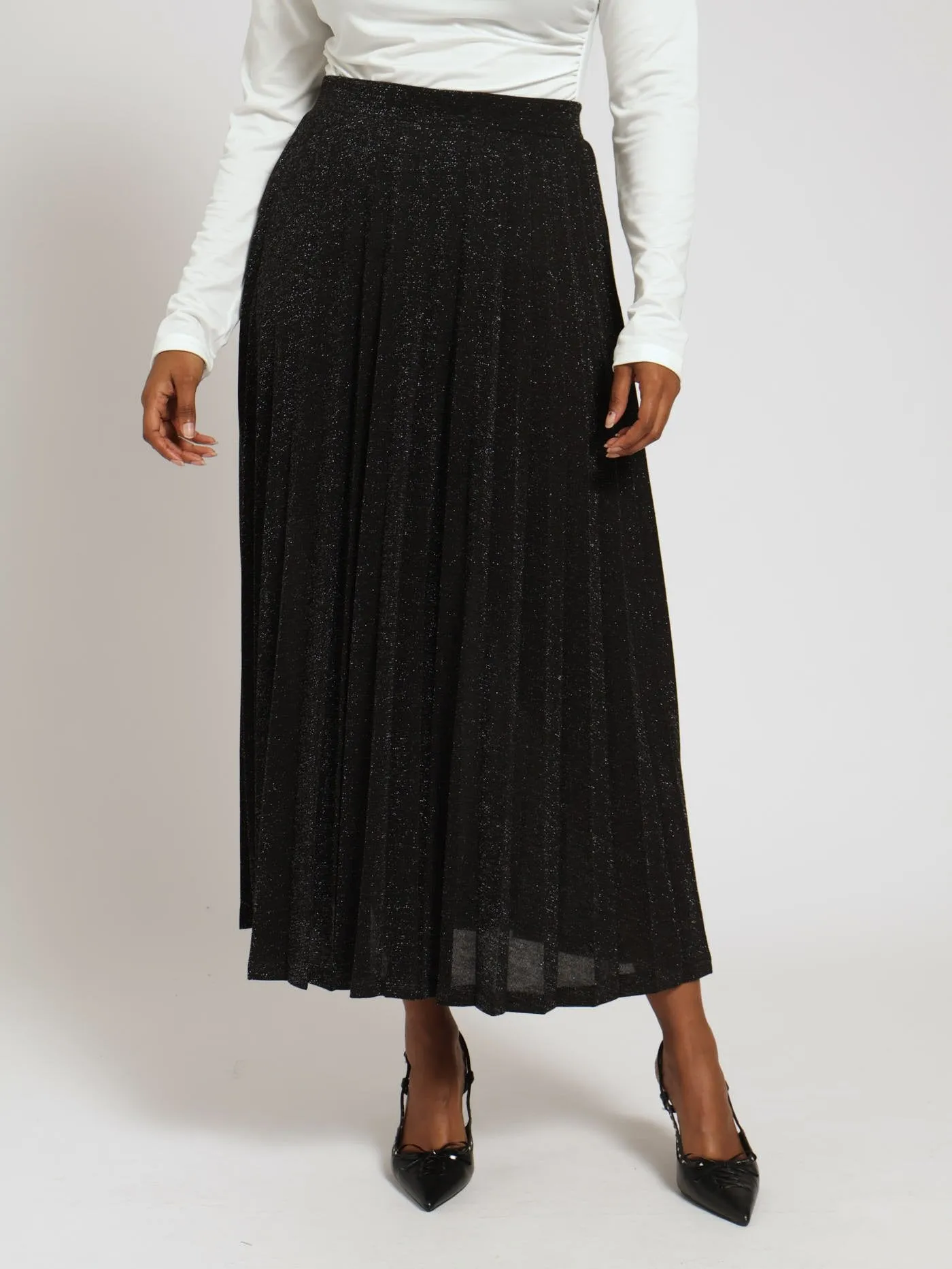 Pleated Shimmer Midi Skirt - Black sold by Edgars