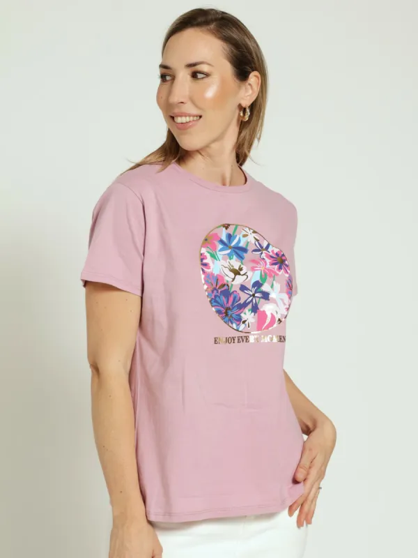Floral Circle Tee - Mauve sold by Edgars
