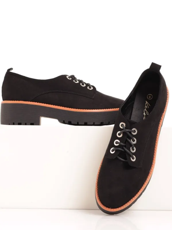 Ladies Oxford Shoe With Contrast Randing And Metal Eyelets - Black sold by Edgars