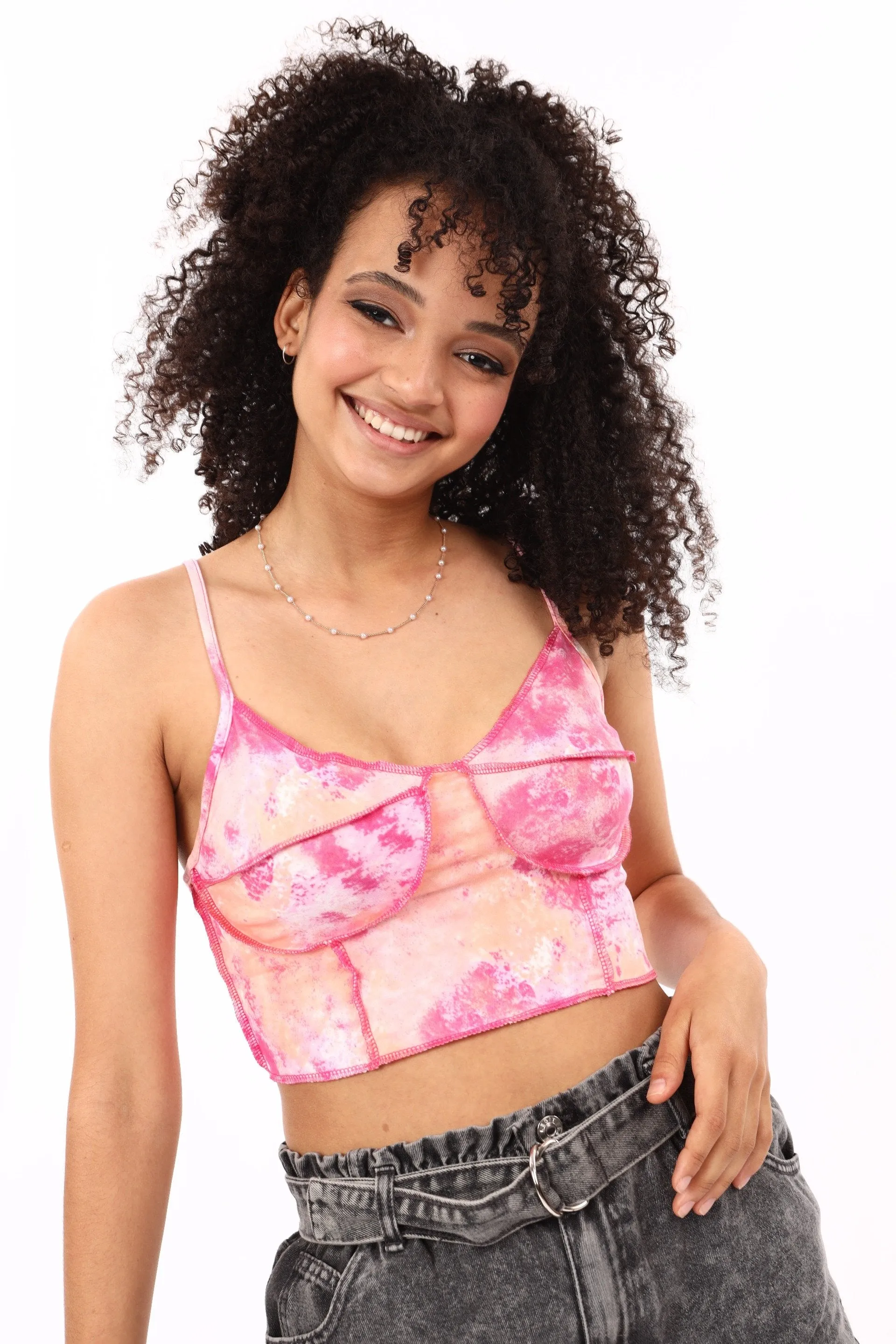 Ladies Exposed Seam Bustier Tank - Pink sold by Edgars