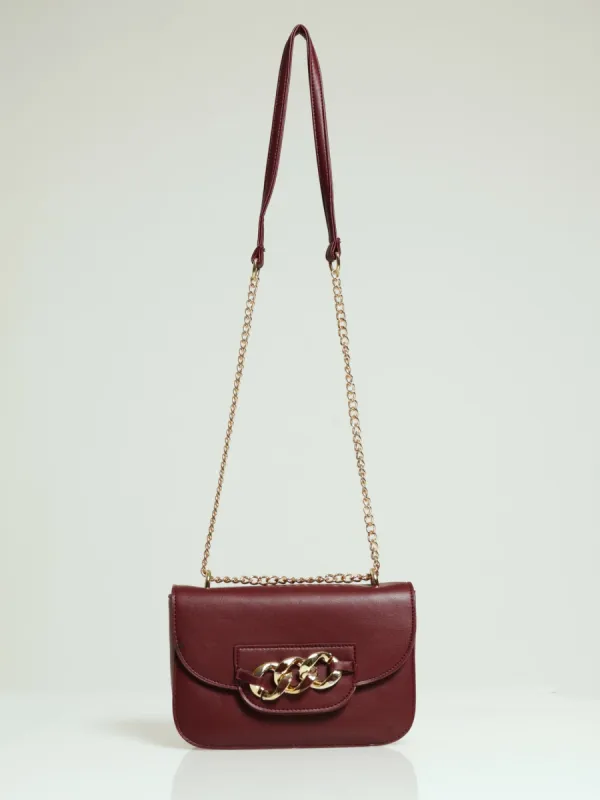 Chain Trim Satchel - Burgundy sold by Edgars 
