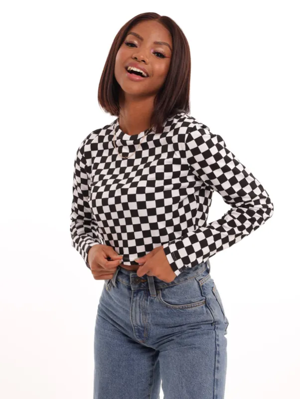 Ladies Long Sleeve Printed V Tee - Black sold by Edgars