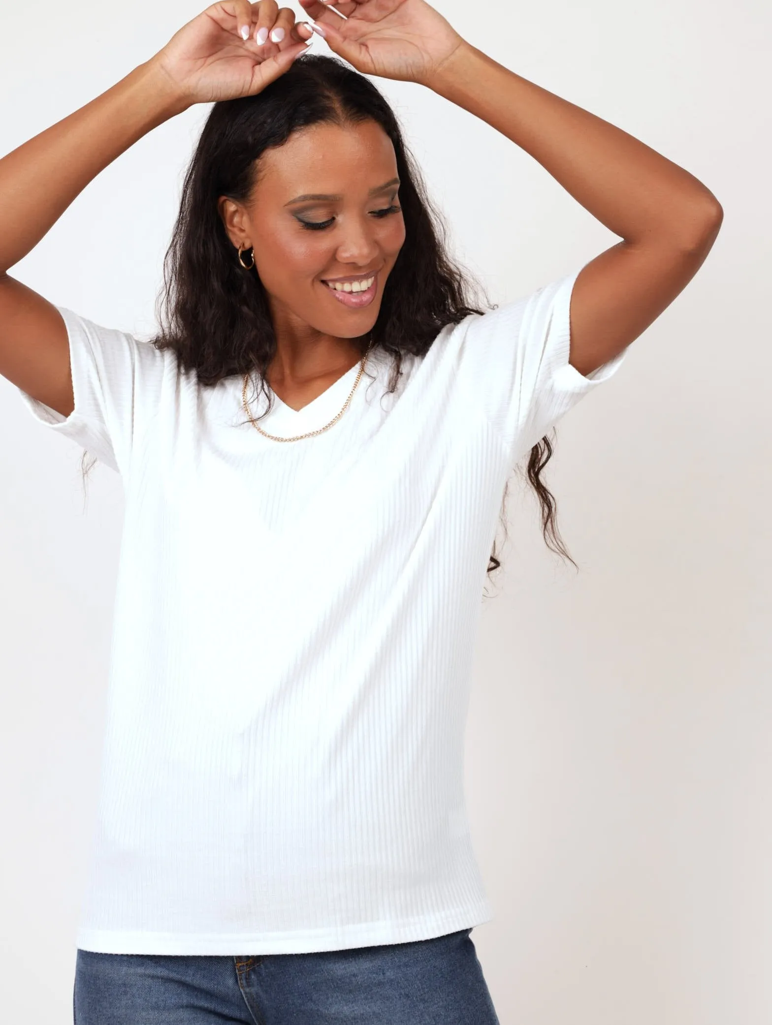 Ladies Rib V-Neck Tee - White sold by Edgars