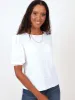 Ladies Knit Broiderie Puff Sleeve Boxy Tee - White sold by Edgars