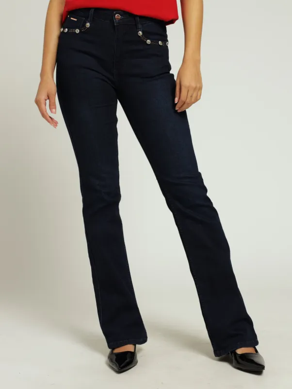 High Waist Bootleg Denim Jean - Blue/Black sold by Edgars