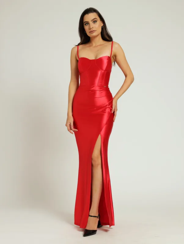 Shiny Caged Corset  Maxi Dress - Red sold by Edgars