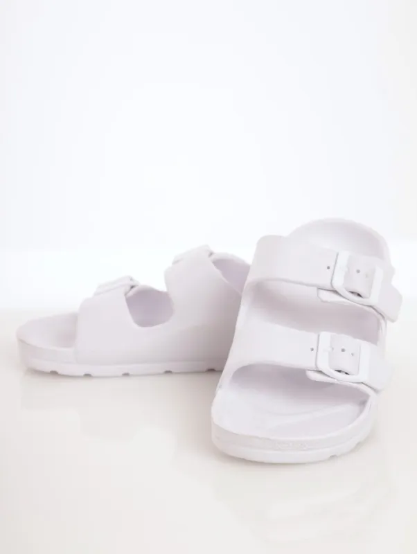 Ladies Double Buckle Strap Moulded Mule Sandal - White sold by Edgars