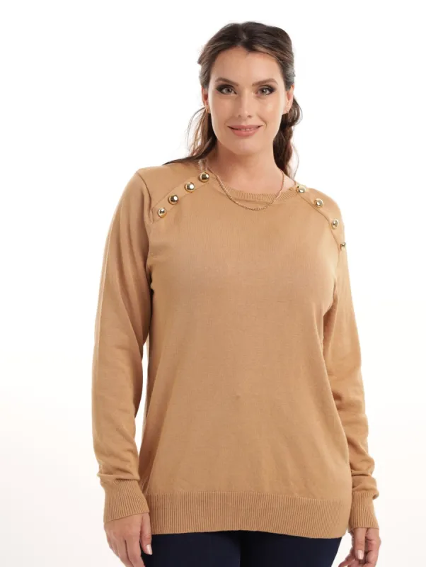 Ladies Pullover Top With Buttons - Camel sold by Edgars