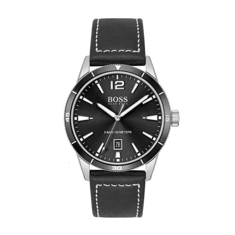 Drifter 42Mm Watch With 3 Hands Stainless Steel Case And Black Dial And Black Leather Strap sold by Edgars