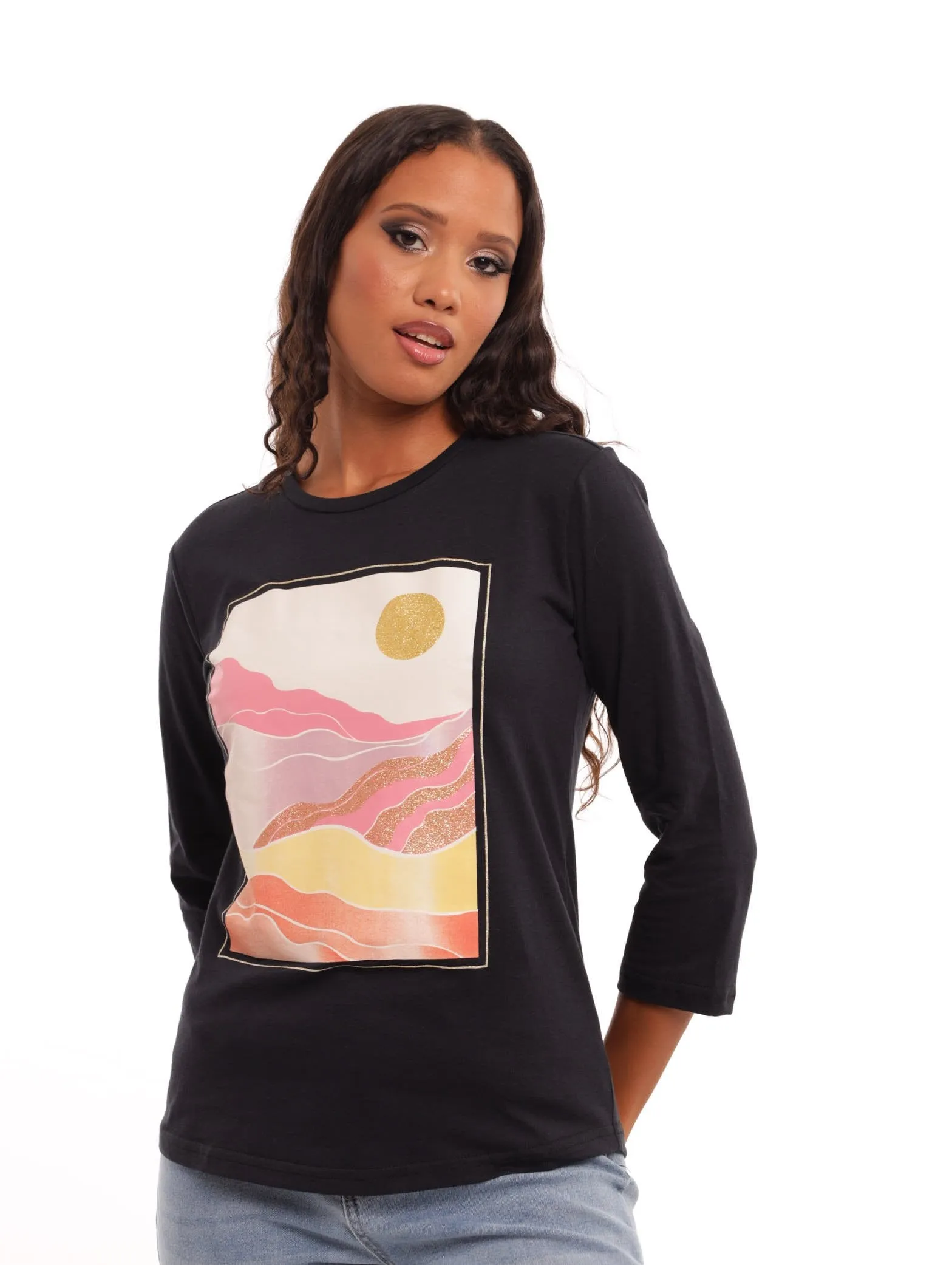 Ladies 3/4 Sleeve Portrait Tee - Black sold by Edgars