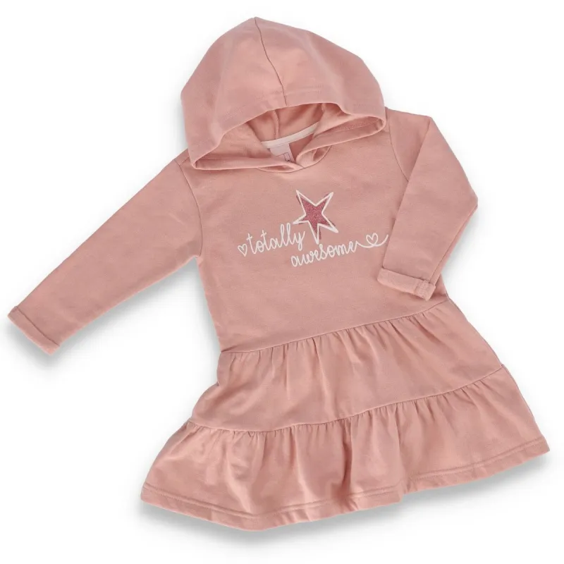 Pre-Girls Pink Tiered Hooded Dress - Pink sold by Edgars