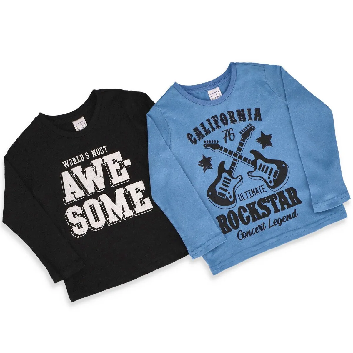 Pre-Boys 2 Pack Long Sleeve Rock Star Slogan Tee - Blue sold by Edgars