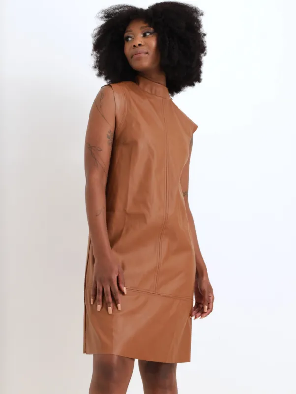Ladies PU Sleeveless Dress - Tan made by Legit