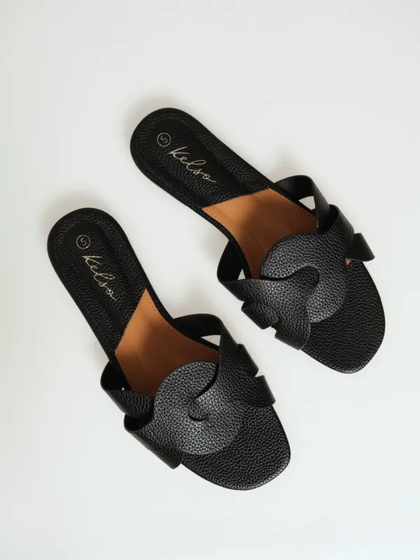 Interlock Strap Pebble Grain Mule Sandal - Black sold by Edgars