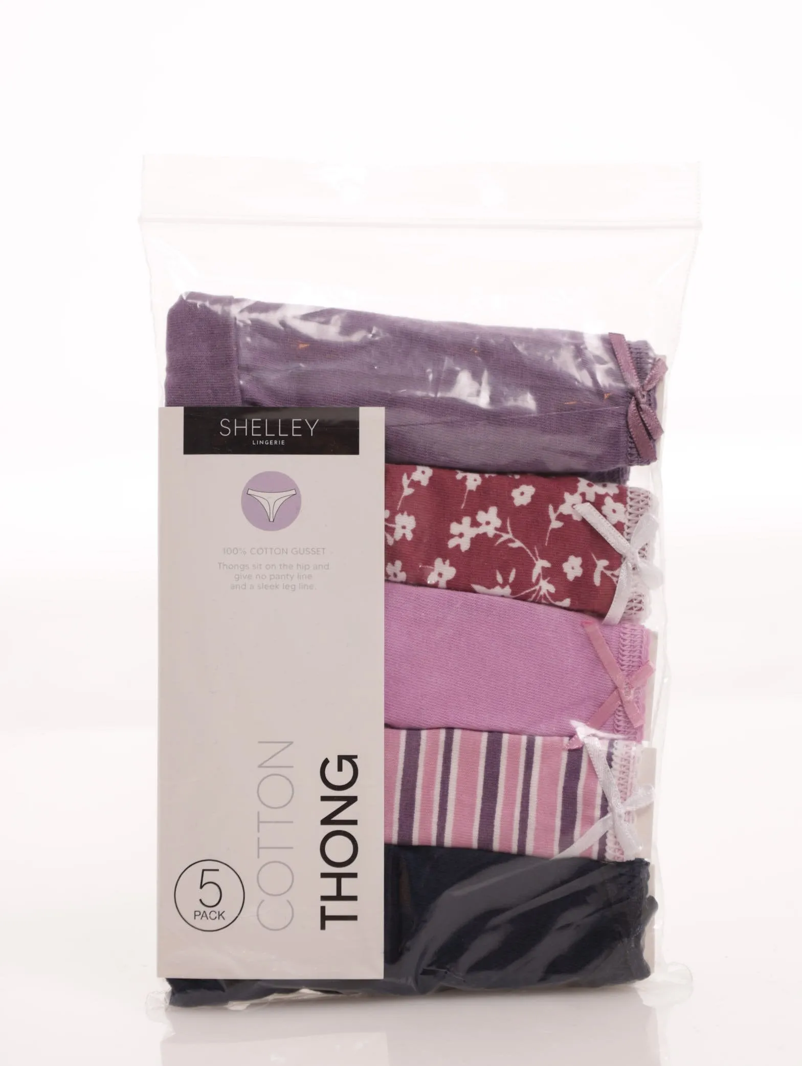 Ladies 5 Pack Cotton Thong Panty - Berry sold by Edgars