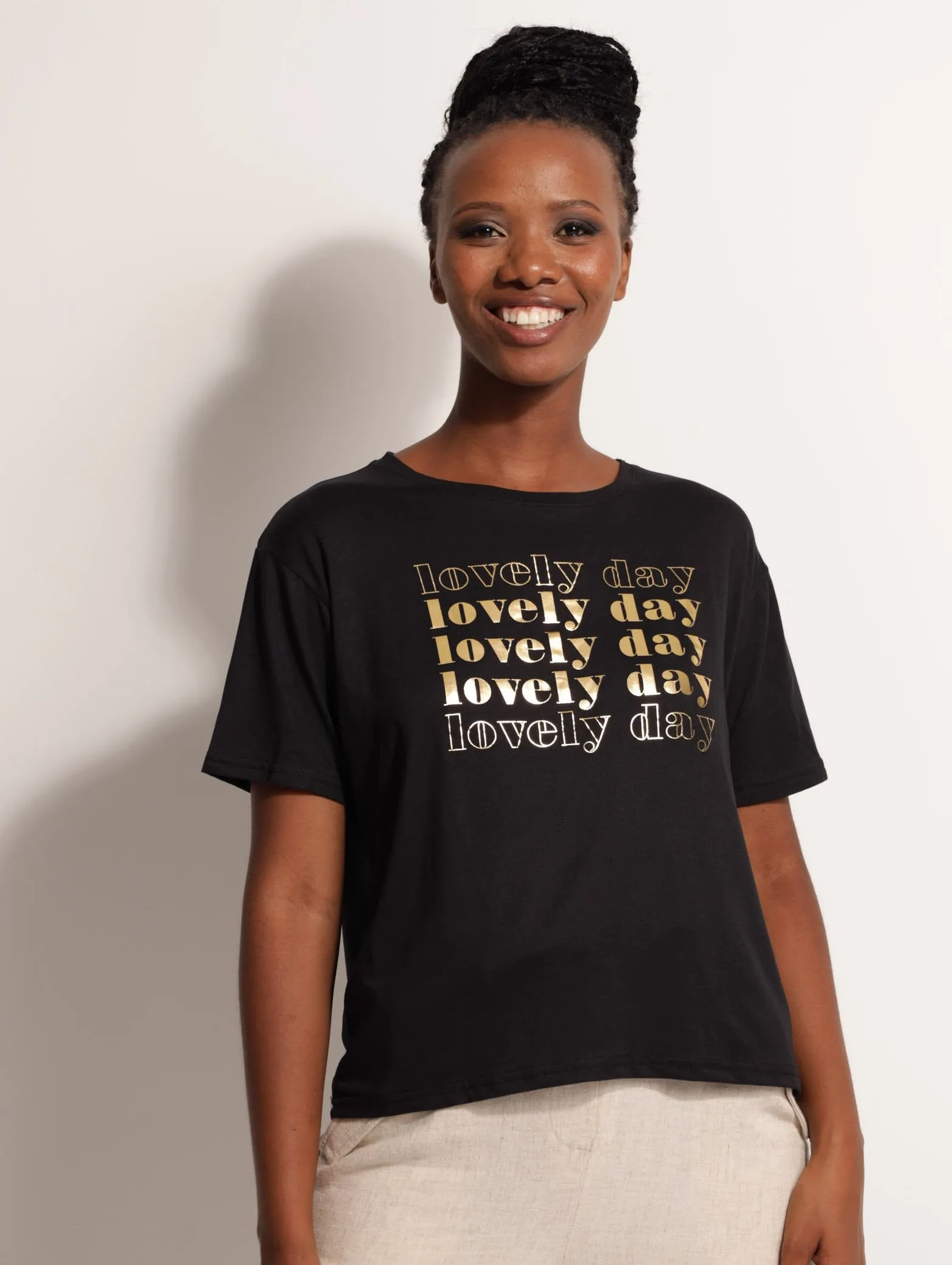 Ladies Boxy Lovely Day Tee - Black sold by Edgars
