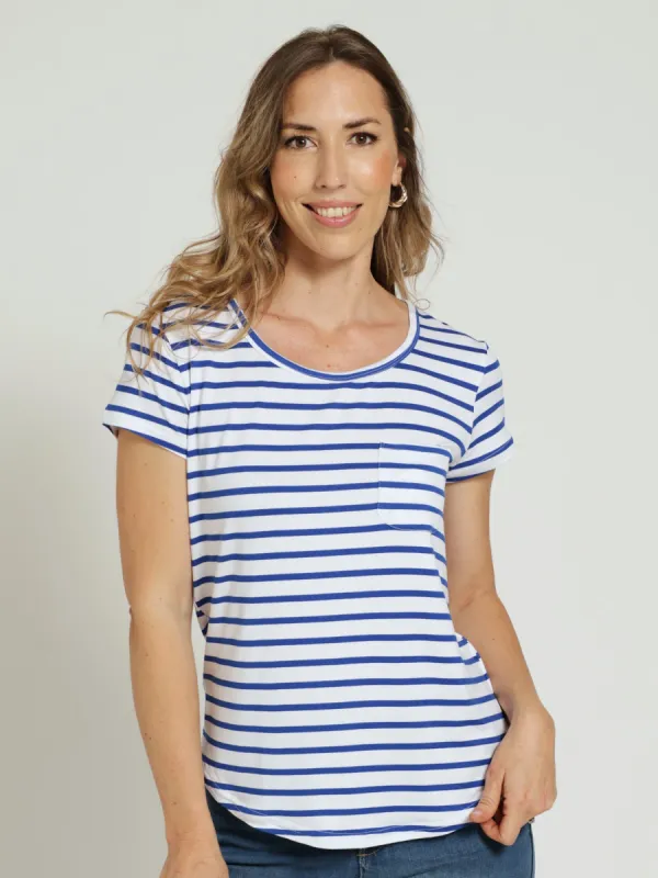 Stripe Pocket Tee - White/Blue sold by Edgars