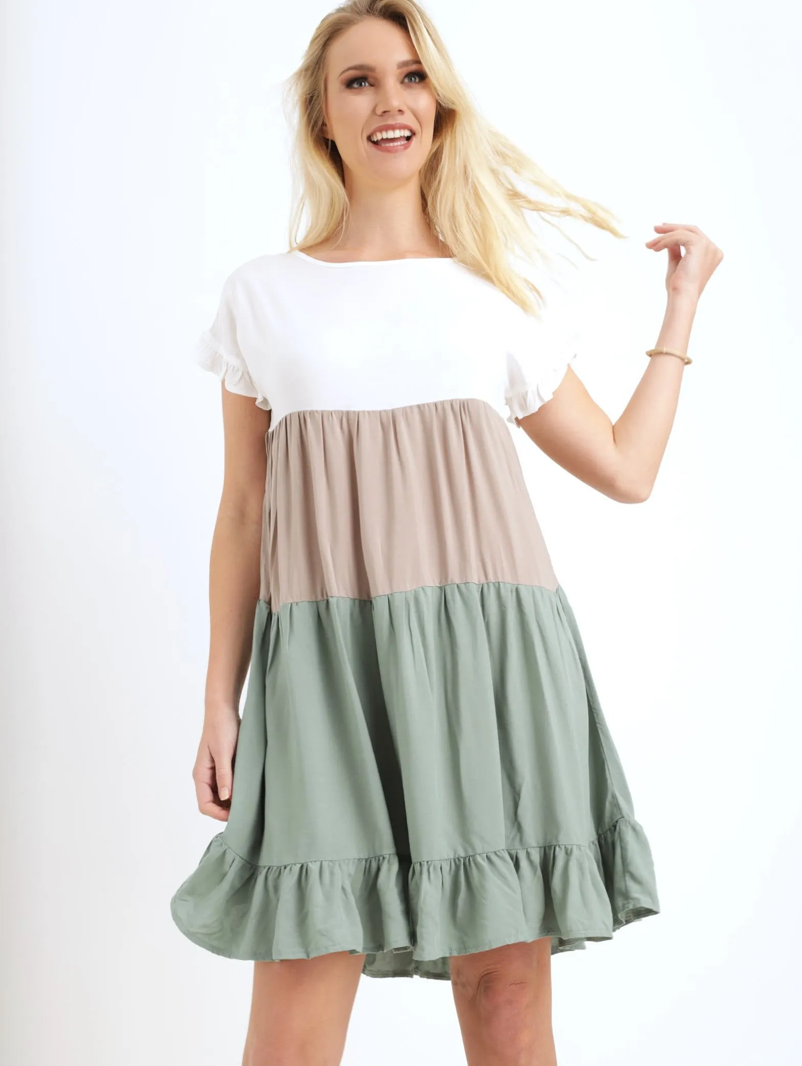 Ladies Colourblock Flare Dress - White/Beige sold by Edgars
