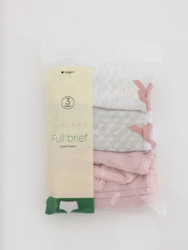 Ladies 3 Pack Cotton Floral Brief Panty - Pink sold by Edgars