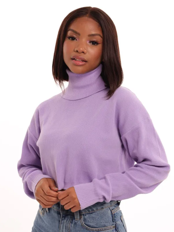 Ladies Boxy Turtle Neck Bell Sleeve Knitwear Top - Purple sold by Edgars
