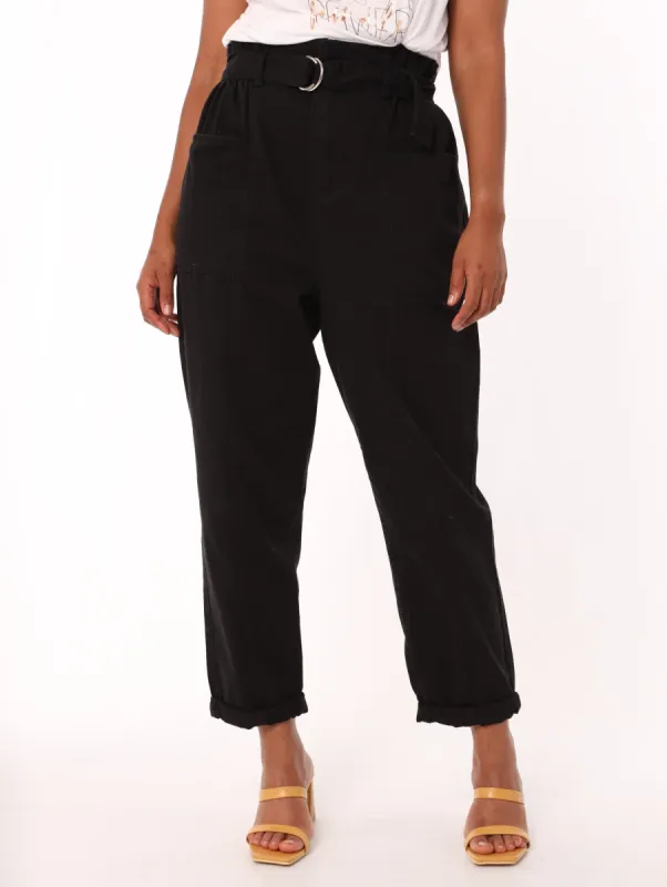 Ladies PaperBag Belted Slouch Pant - Black sold by Edgars