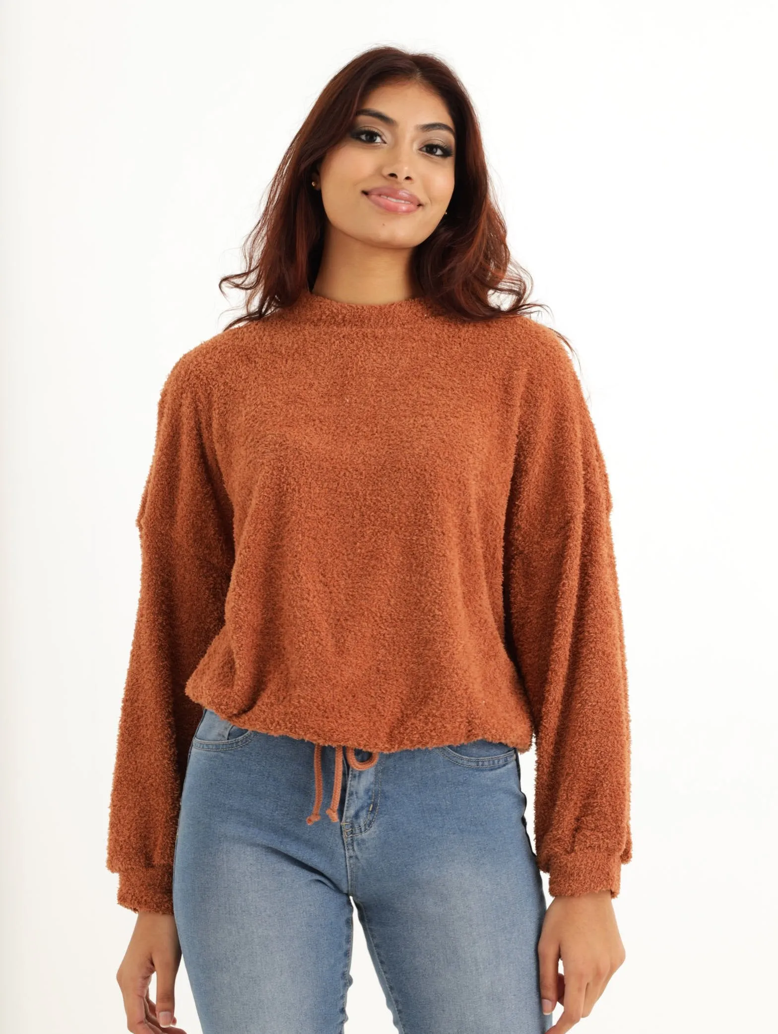 Ladies Towelling Pullover Knit Top - Chocloate sold by Edgars