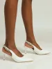 Chain Strap Slingback Kitten Heel - White sold by Edgars