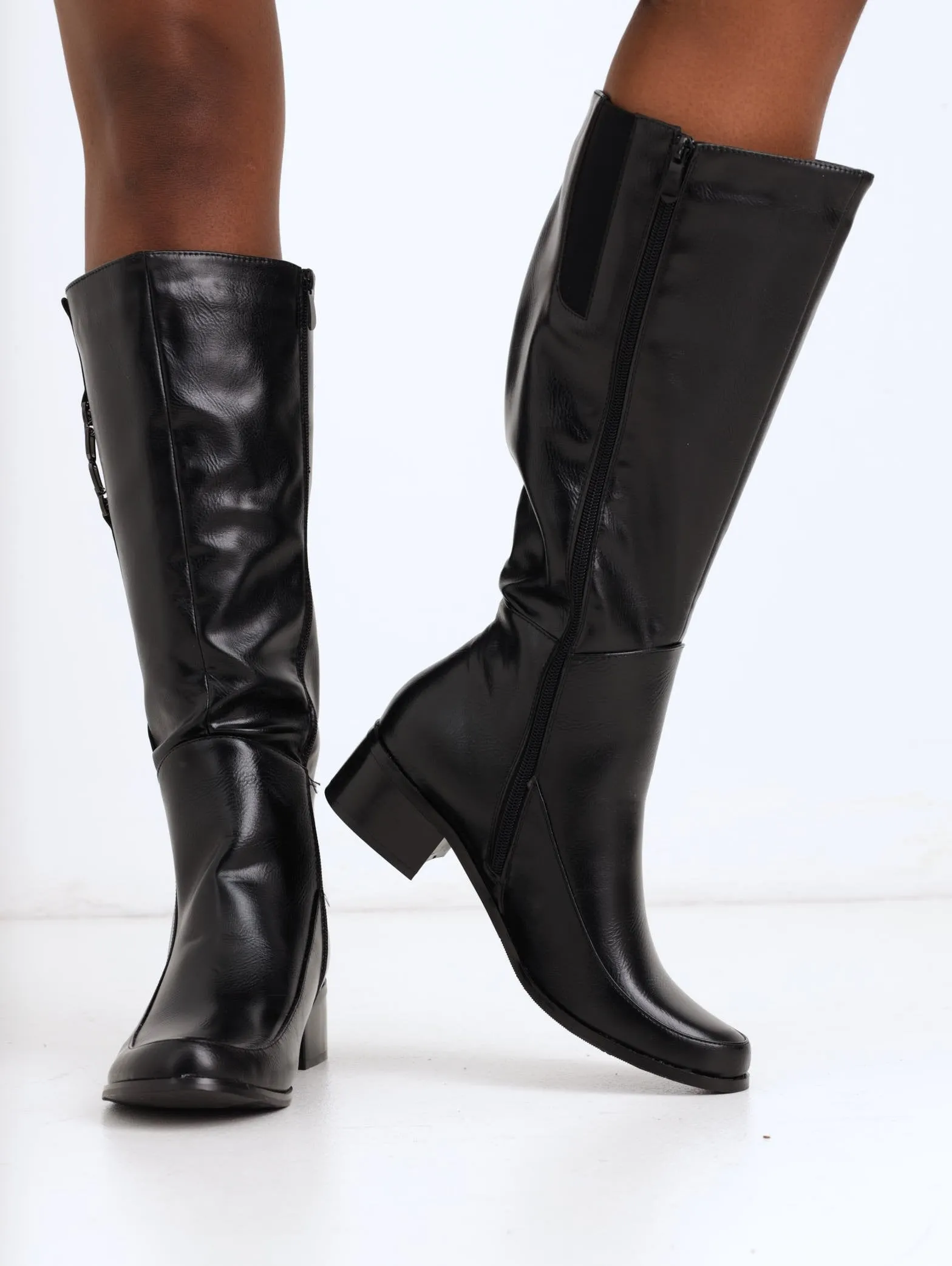 Ladies Long Side Buckle Boot - Black sold by Edgars