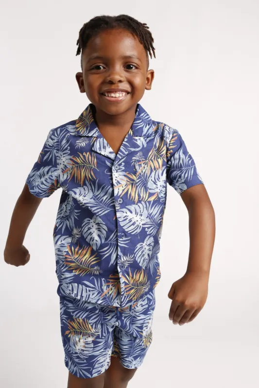 Pre-Boys Leaf Print Shirt - Blue sold by Edgars