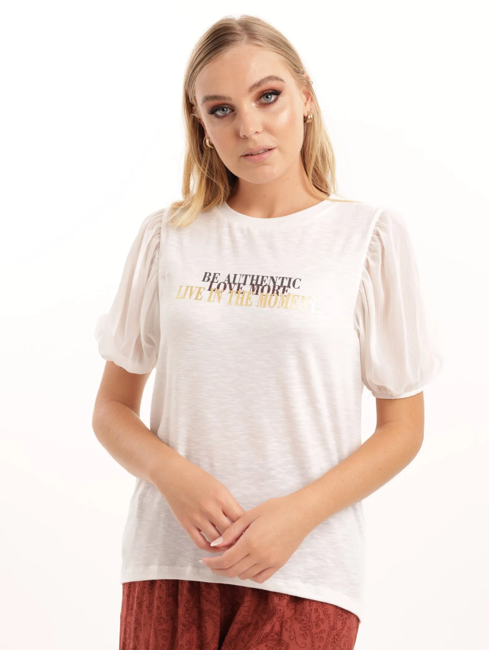 Ladies Volume Sleeve Combo Tee - Snow White sold by Edgars