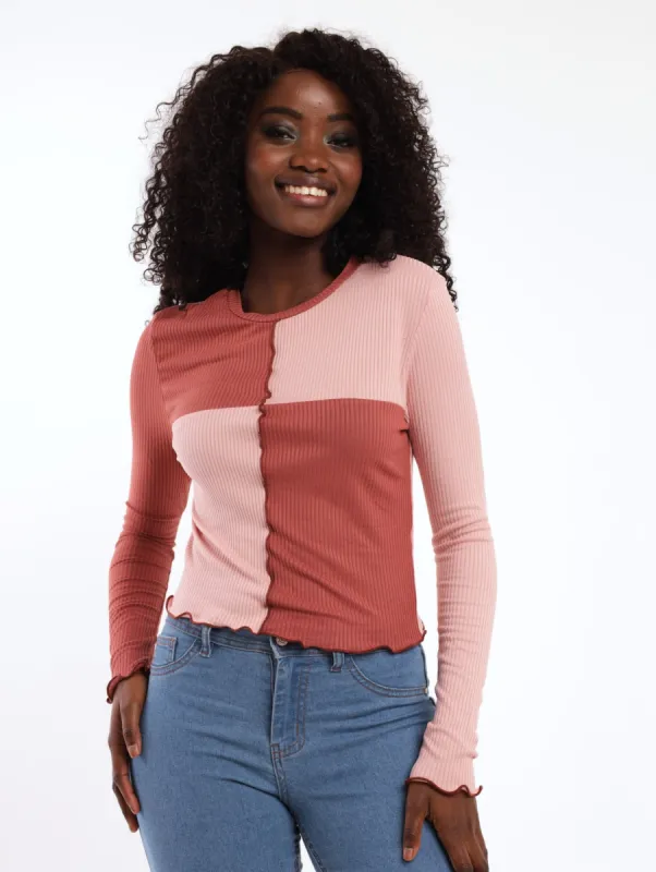 Ladies Colourblock Lettuce Edge Top sold by Edgars