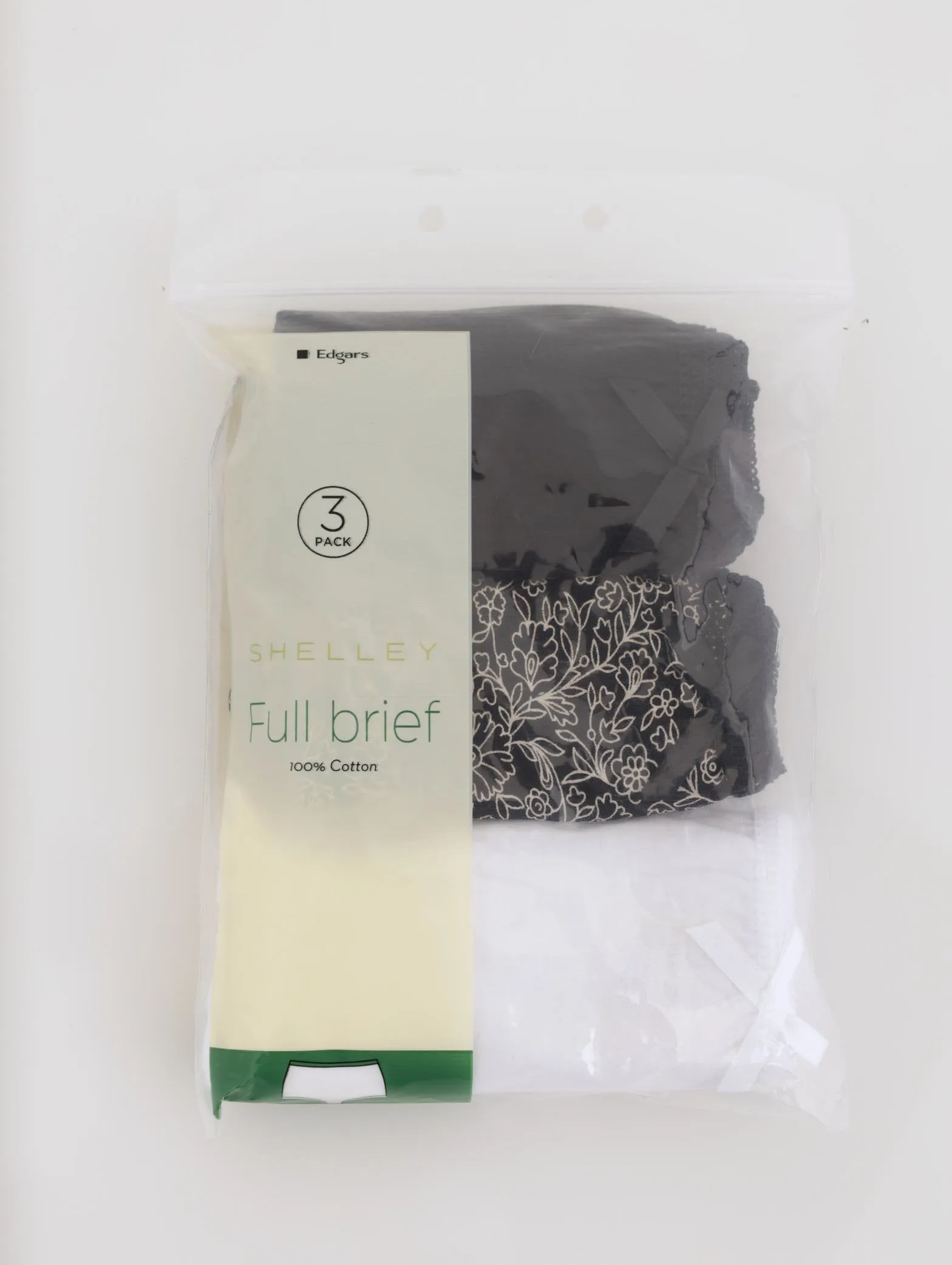 Ladies 3 Pack Cotton Floral Brief Panty - Black sold by Edgars