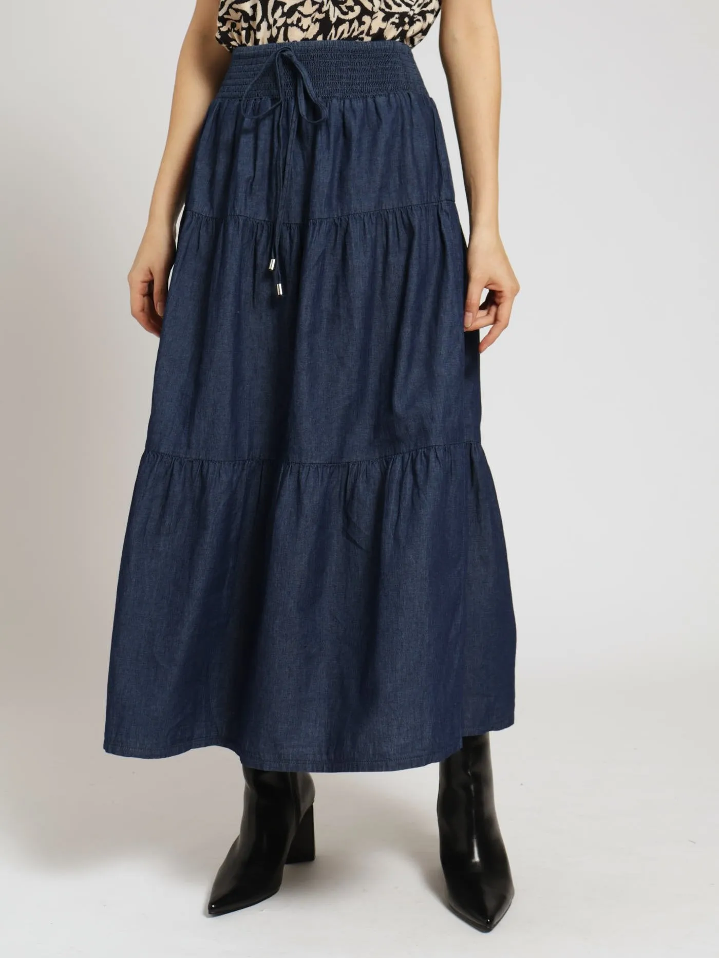 Tiered Chambray Skirt - Blue sold by Edgars