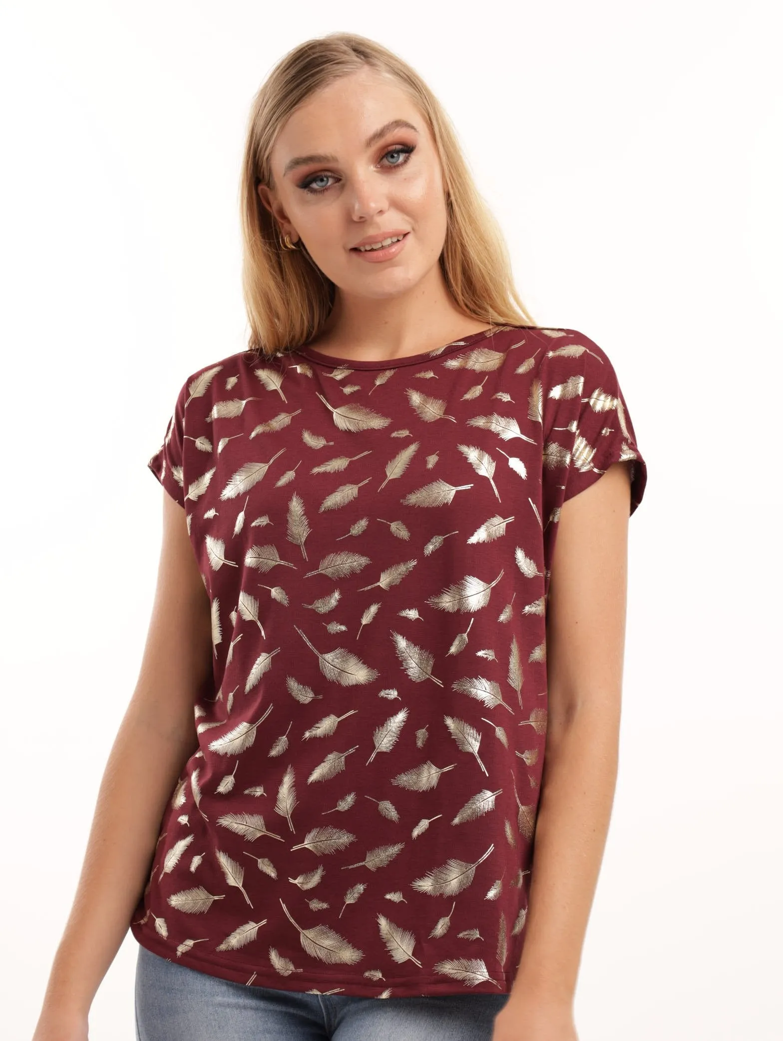 Ladies Foil Drapey Muscle Tee - Burgundy sold by Edgars