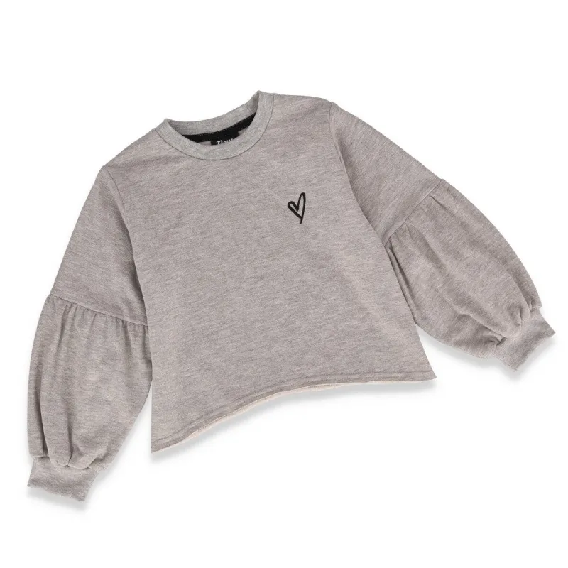 Girls Sleeve Detail Crew Top - Grey Melange sold by Edgars