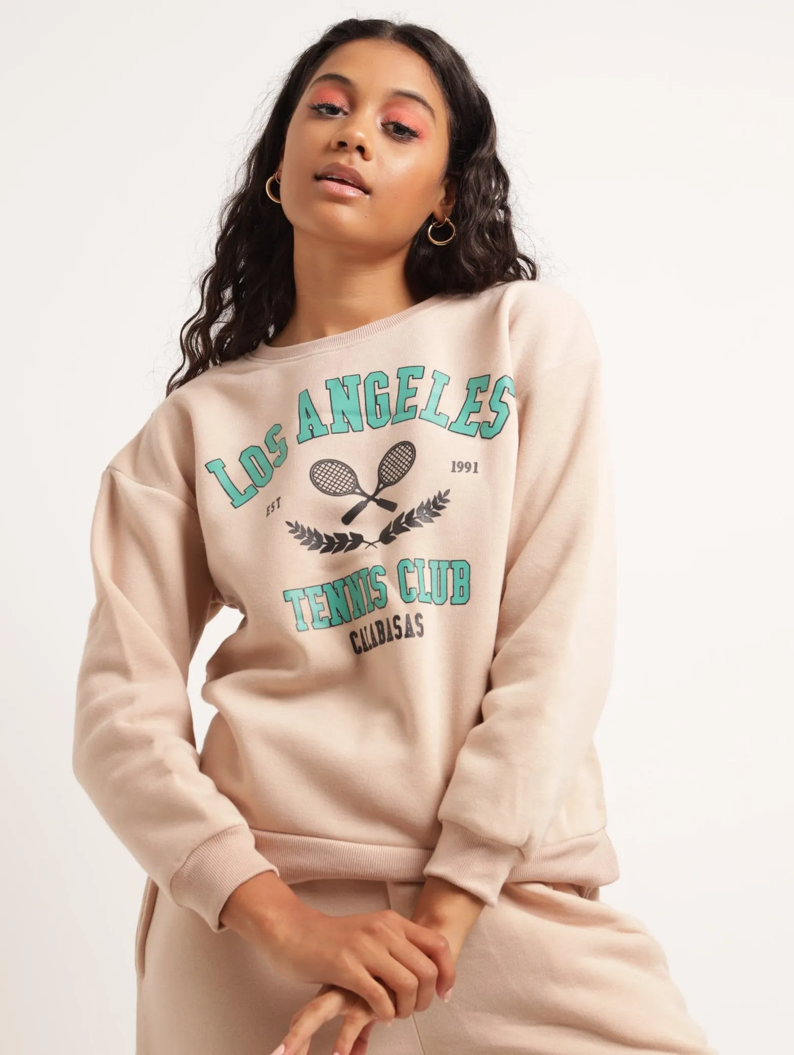Ladies Club Printed Crew Pullover - Nude sold by Edgars