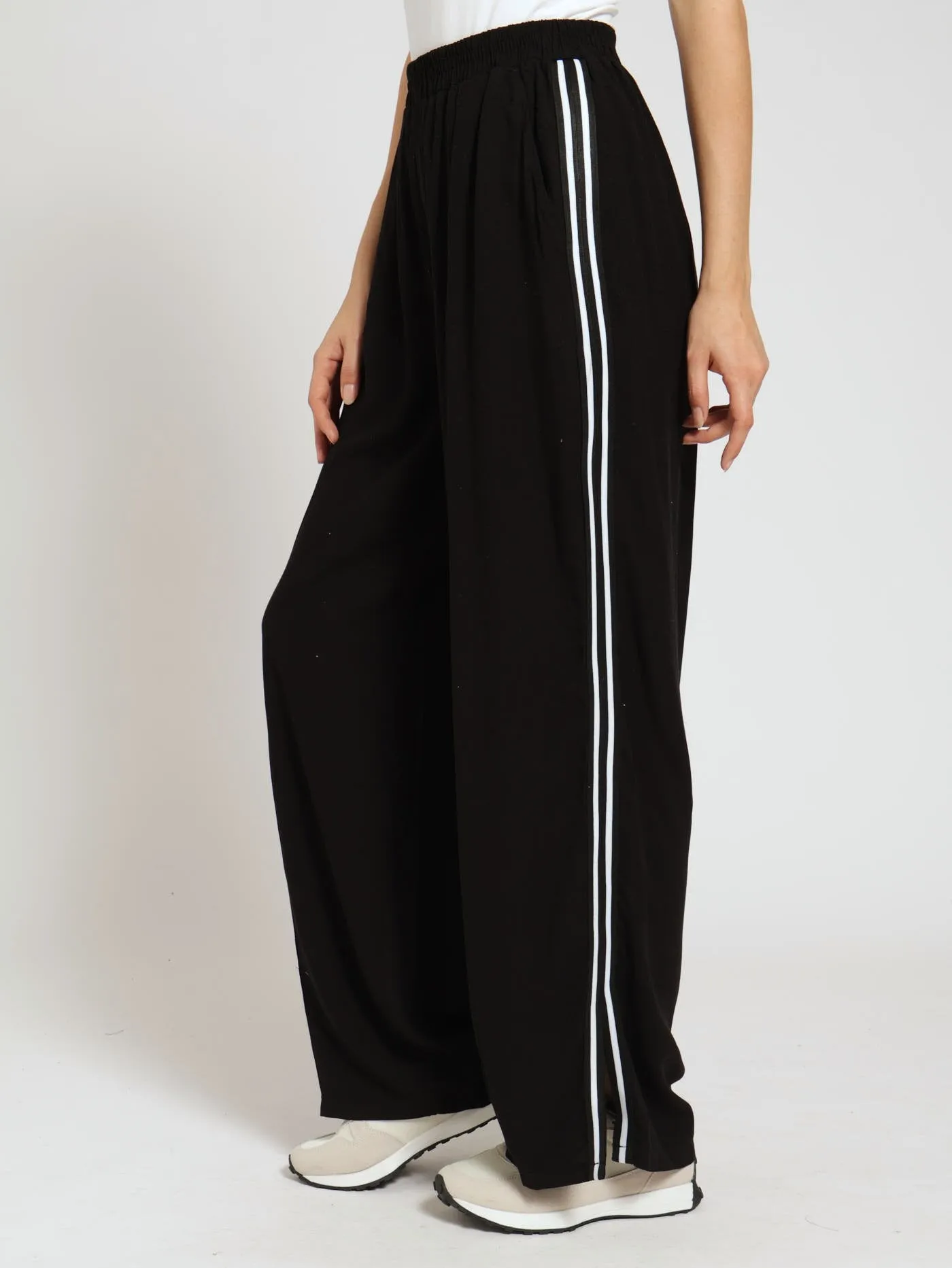 Pull-On Split Hem Sports Stripe Wideleg Pants - Black sold by Edgars product image thumbnail 2
