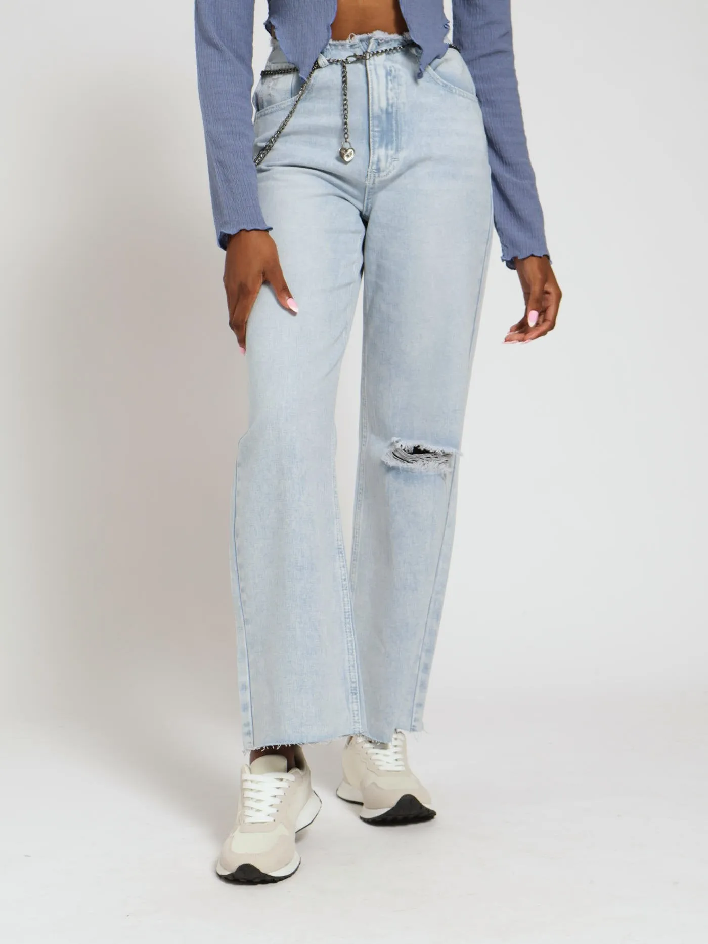 Fray Waist Chain Belt 90's Fit Jean - Bleach sold by Edgars
