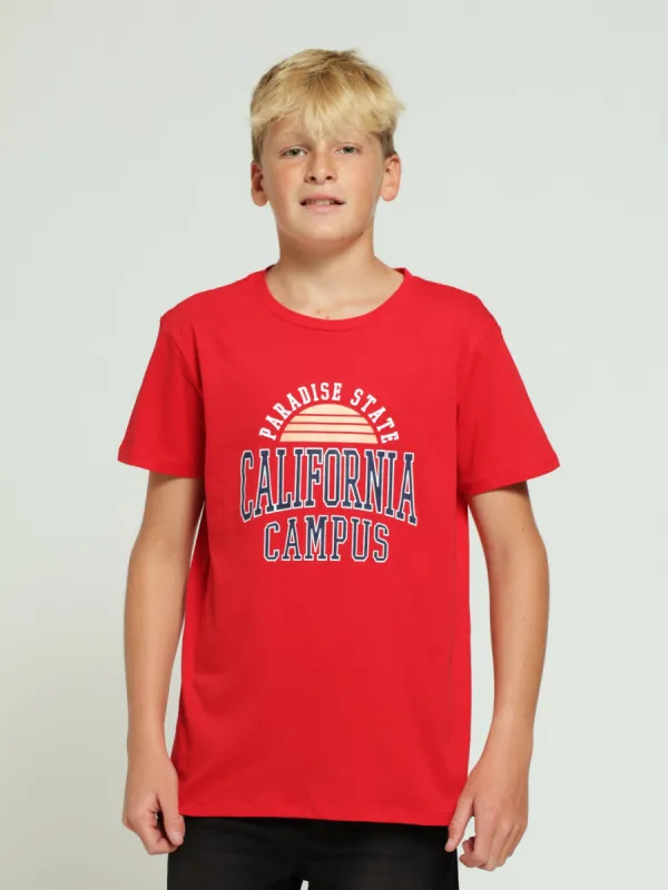 Boys California Print Tee - Red sold by Edgars
