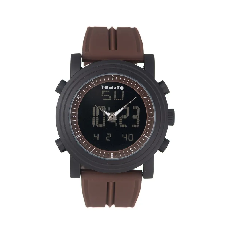 Watch With Brown Dial & Brown Silicone Band  - Black/Brown sold by Edgars