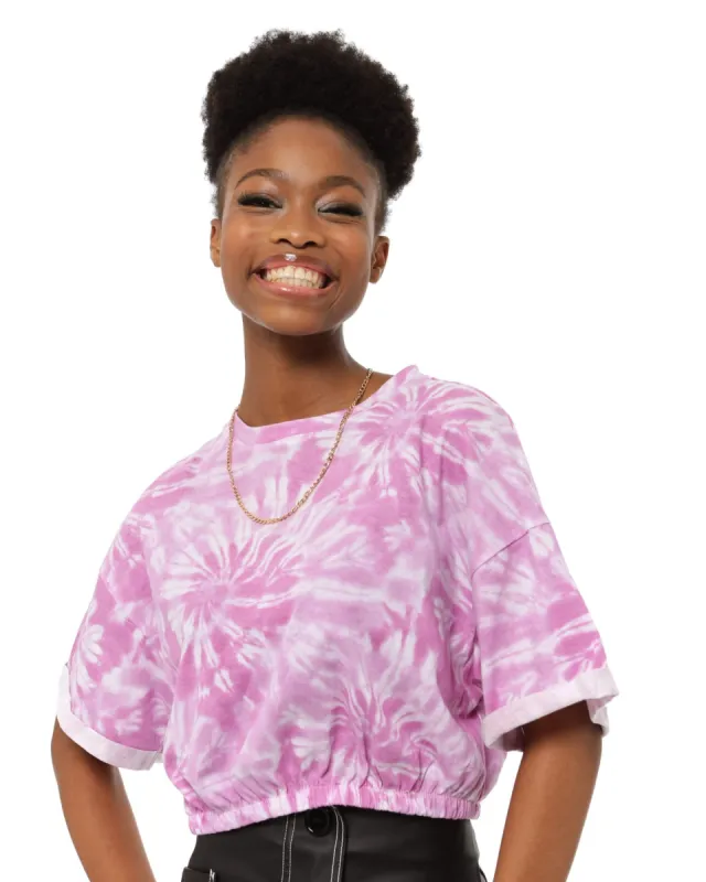 Ladies Elasticated Tie Dye Rotary Crop Top - Pink sold by Edgars