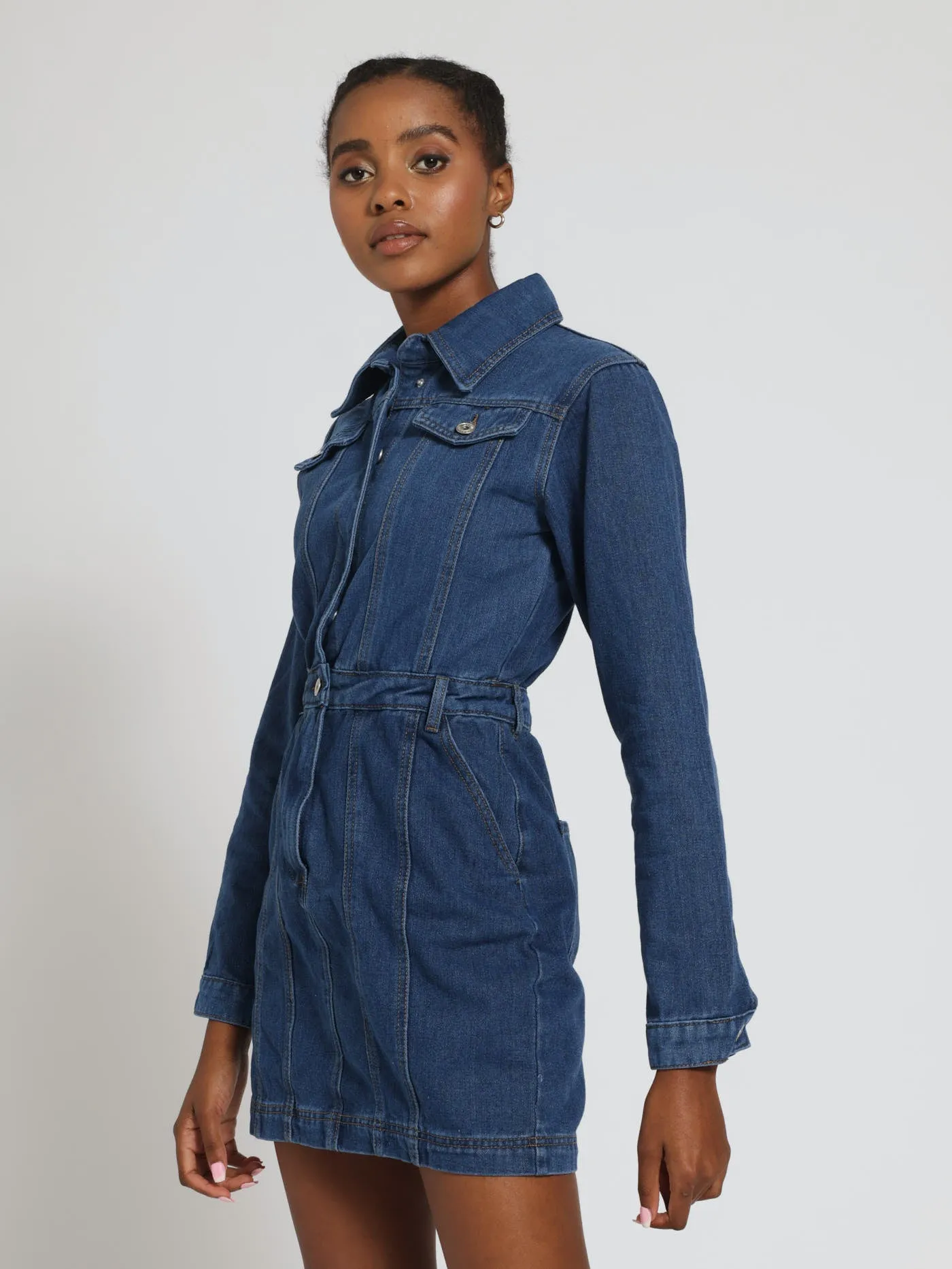 Long Sleeve Denim Dress - Mid Denim sold by Edgars product image thumbnail 3