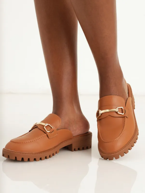 Ladies Push-In Chunky Loafer With Metal Bar - Tan sold by Edgars