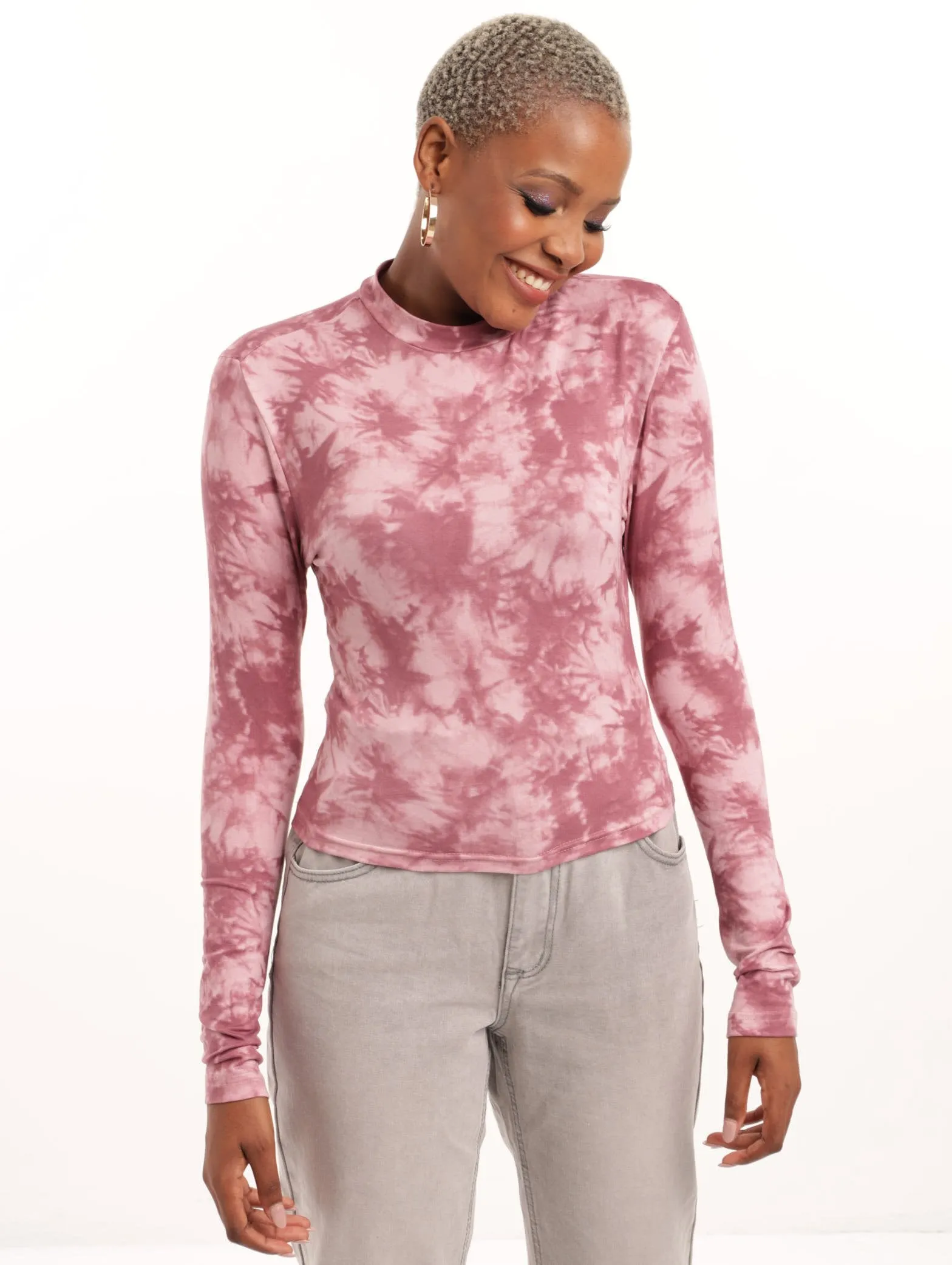 Ladies Long Sleeve Tie Dye Turtleneck Top sold by Edgars