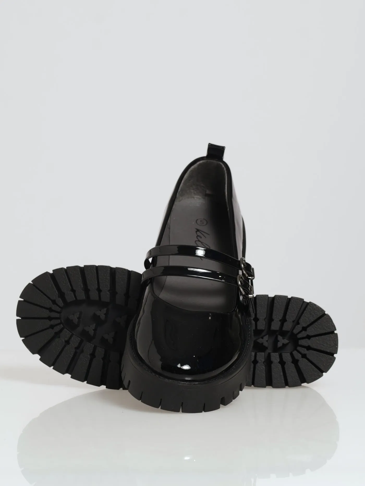 Chunky Double Strap Patent Mary Jane Loafer - Black sold by Edgars