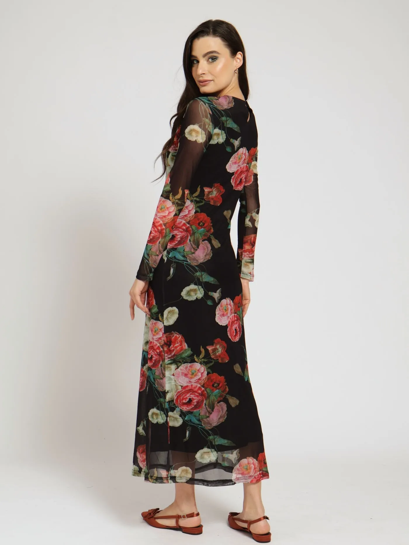 Long Sleeve Pleated Mesh Aline Maxi Dress sold by Edgars product image thumbnail 3