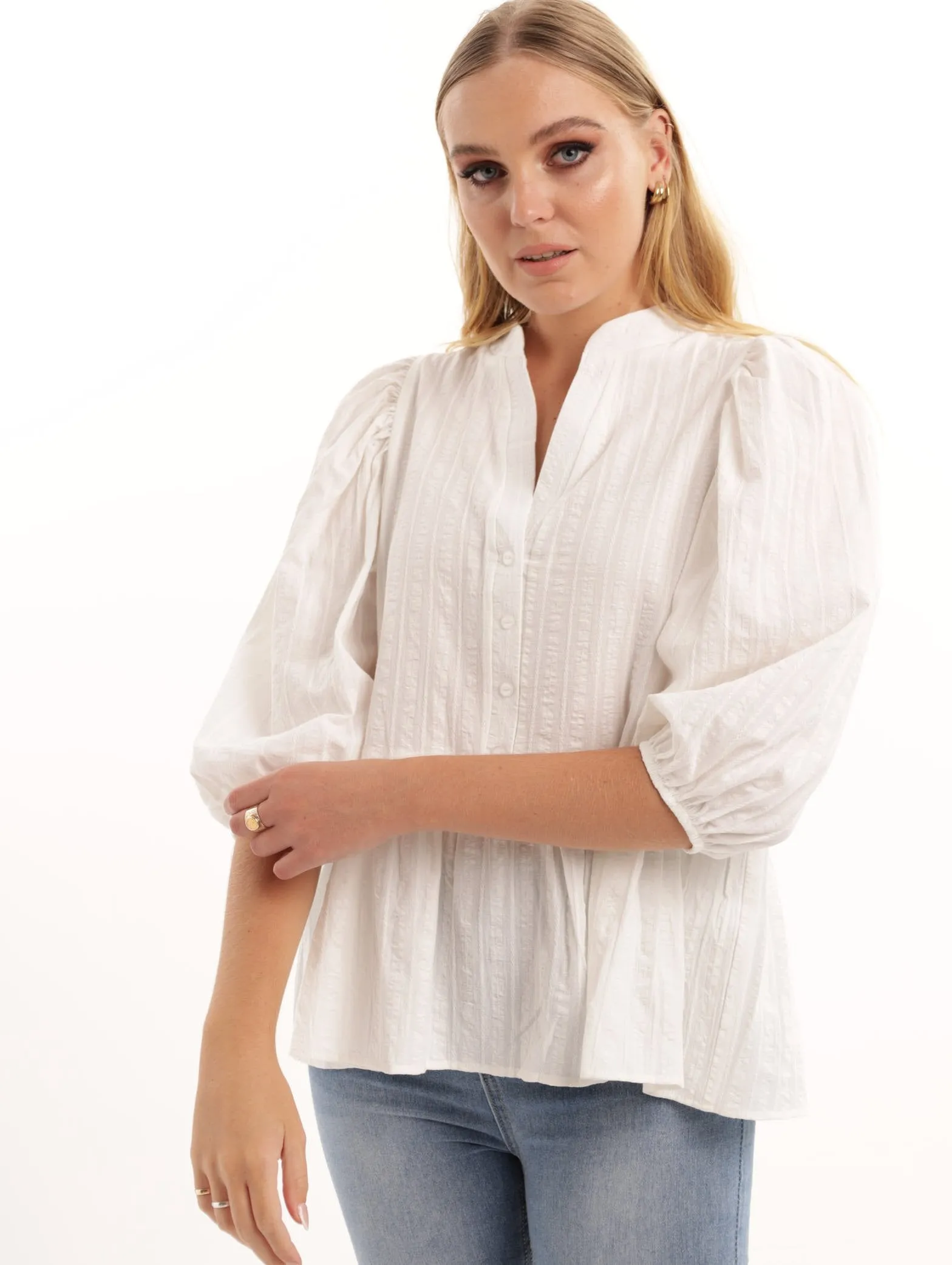 Ladies Surface Interest Peplum Blouse - White sold by Edgars
