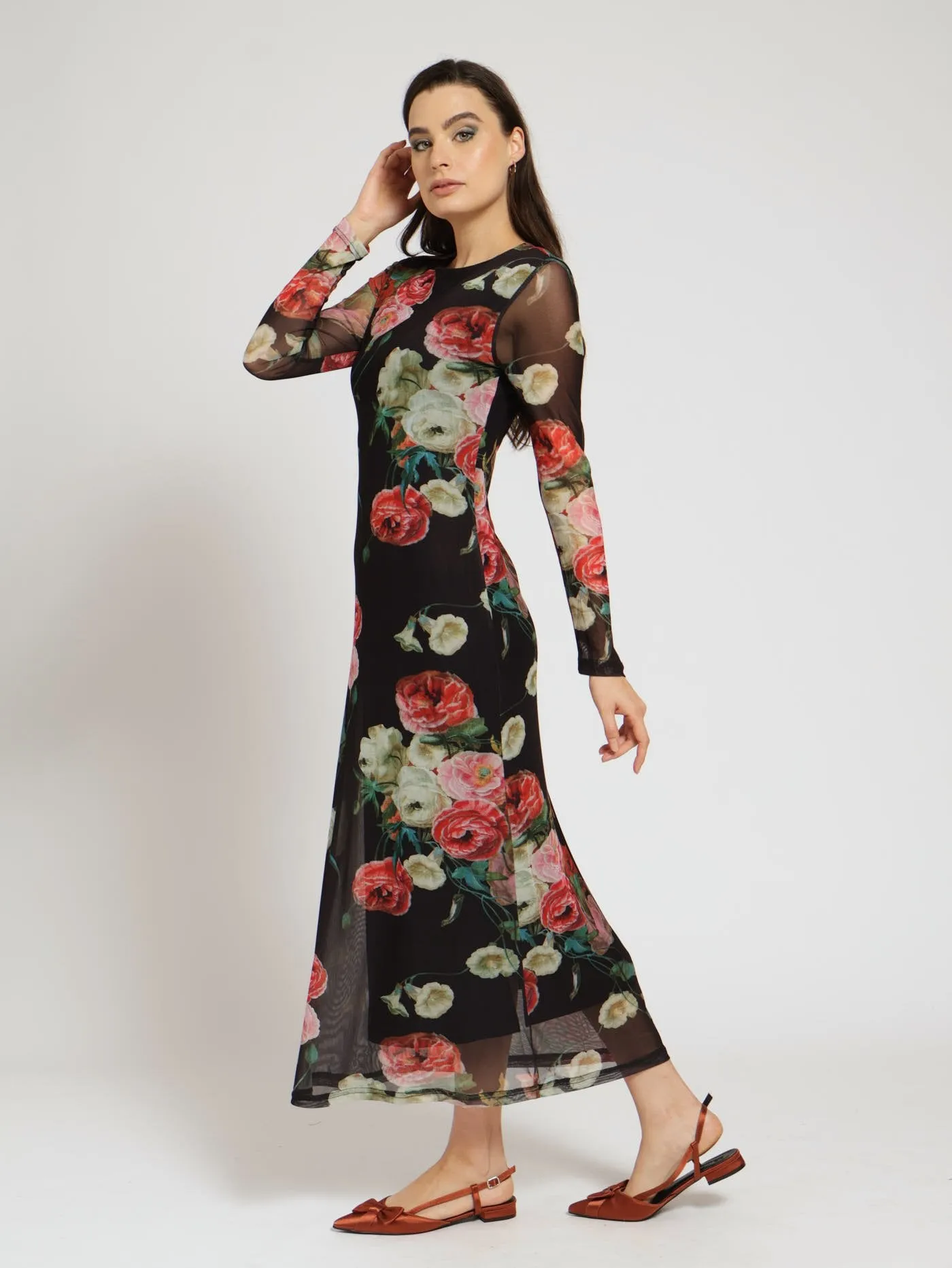 Long Sleeve Pleated Mesh Aline Maxi Dress sold by Edgars product image thumbnail 2