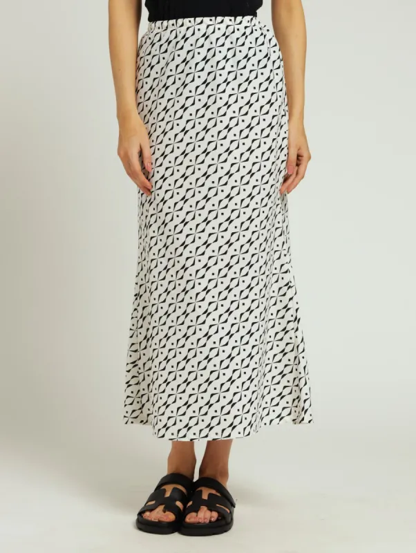 Pleated Bias Cut Linen Maxi Skirt - White/Black sold by Edgars 