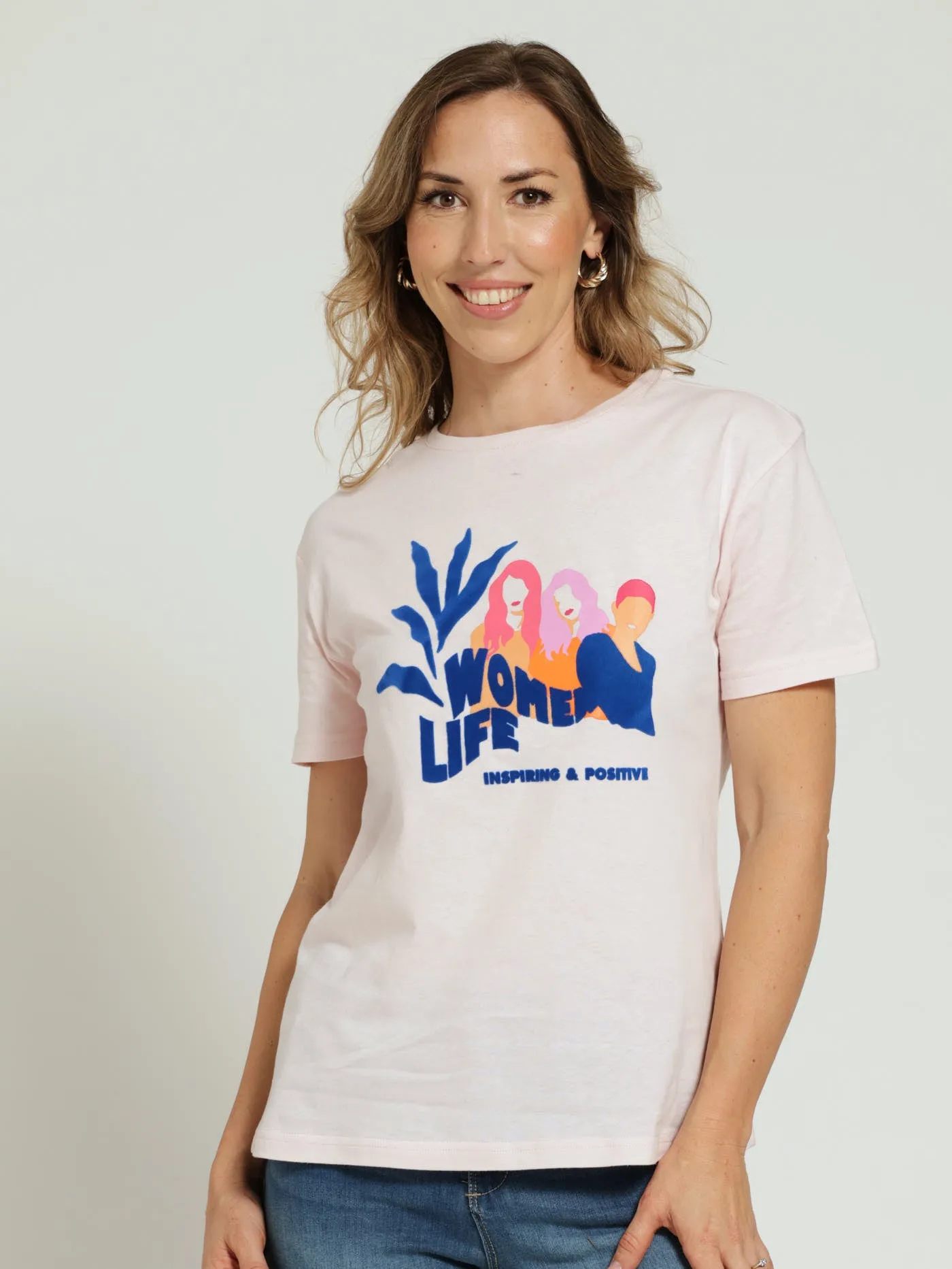 Woman With Flocked & Slogan Regular Tee - Light Pink sold by Edgars